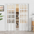 61-72 x 80in (Double 24-36) Accordion Doors Interior Folding Door, 4 Frosted Acrylic Glass White PVC Accordion Door with Upgraded Roller & Handle& Complete Hardware for Closet Bathroom Doorways