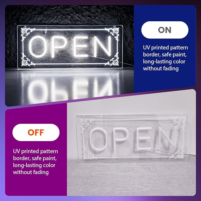 Open Signs for Business, LED Neon Open Sign Lighted Open Lights for Business Window Door Wall Hanging Coffee Snack Bar Restaurant Barbershop Retails Store Shop, USB Power & Dimmab