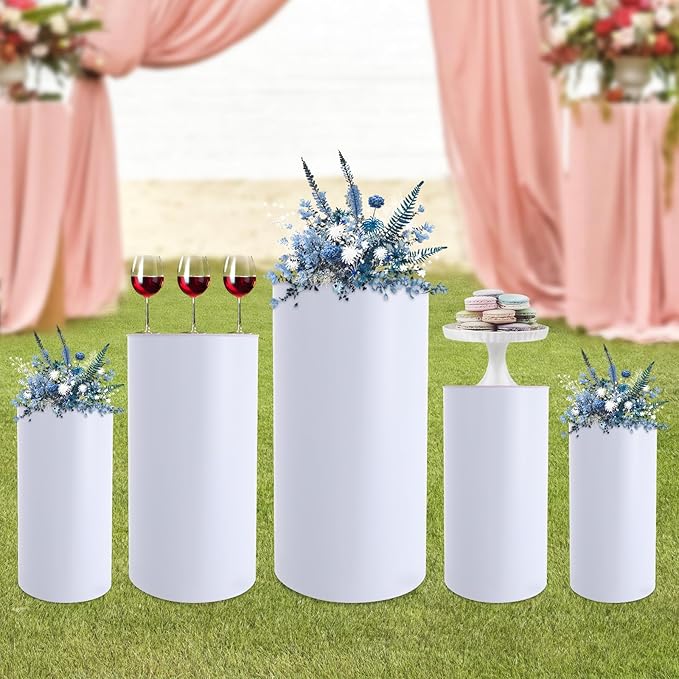 Wedding Round Cylinder Stands, Party Cylinders Set of 5 Stand, Acrylic Round Pedestal Stand for Wedding Birthday Party 19.6'', 21.6'', 23.6'', 29.5'', 35.4'' H