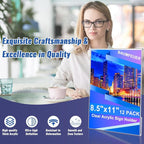 12 Pack Acrylic Sign Holder 8.5 x 11, Clear Plastic Wall Sign Holder with Adhesive Tape Wall Mount Display Stand Paper Holder for Menu, Office, Home, Store, Restaurant No Drilling Needed
