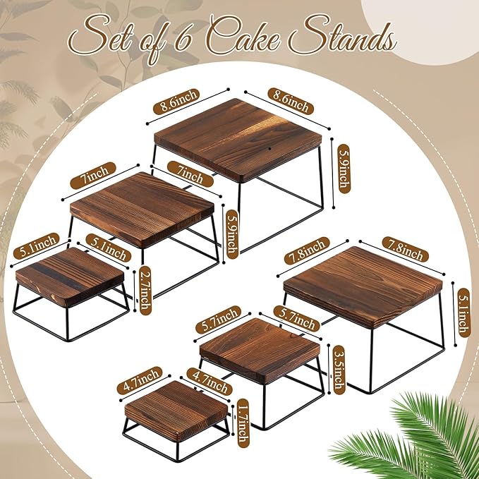 Weysat Set of 6 Dessert Table Display 4.7-8.6" Wood Risers Display Stands, Buffet Risers Food Stands for Party Catering Supplies Buffet Wood Cake Stand Set
