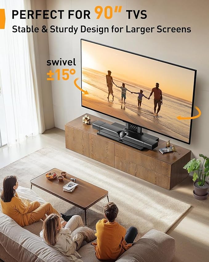 Perlegear Universal Swivel TV Stand with Pegboard Storage, Height Adjustable Table top TV Stand Mount for 42-90 Inch TVs, up to 150 lbs with Large Glass Base for Stability, Max VESA 600x400mm PGTVS36