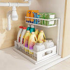 Under Sink Organizer and Storage, Height Adjustable Cabinet Organizer with Slide Out Drawer, Pull Out Under Sink Storage, Multi-Purpose 2 Tier Sink Shelves for Kitchen Bathroom Pantry (White, 1 Pack)