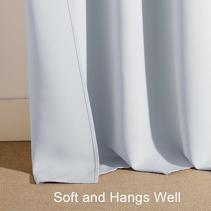 PONY DANCE Short Curtains for Small Window - Rod Pocket Curtain Panels Thermal Insulated Window Drapes for Kitchen/Living Room, 42 W x 30 L, Greyish White, 2 PCs