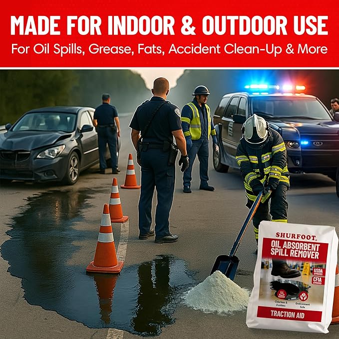 SHURFOOT 49lb Non-Slip Oil Absorbent - Provides Ice Traction & Vapor Suppression - Spill Control for Blood, Water & Oils - USDA Approved - Floor Dry Absorbent Odorless - Fire-Safe & Dustless