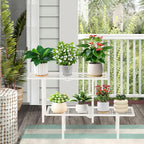 2 Tier Metal Foldable Plant Stand Outdoor Indoor Waterproof, Stackable Heavy Duty Outdoor Plant Shelf, Ladder Plant Stands Display Rack for Garden Window, White