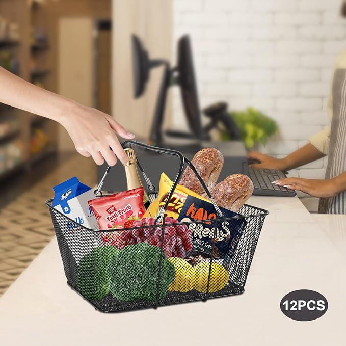 12PCS Shopping Baskets with Handles, Portable Wire Shopping Basket,for Stores Shopping