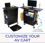 Line Leader Stellar AV Cart - Computer Cart with Customizable Pegboard & Hooks, Dual Locking Cabinets, UL Certified Power, Mobile Workstation with Locking Wheels, Ideal for Laptop & Charger Storage