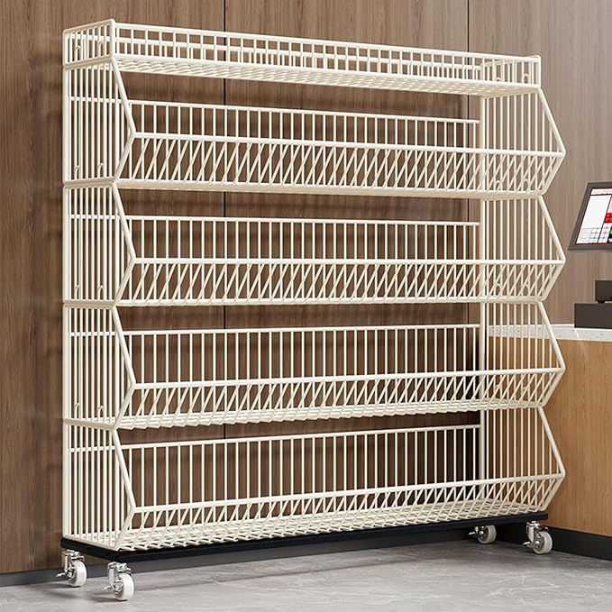 Commercial Supermarket Display Cart - 5-Tier Industrial Slanted Rolling Shelves Metal Storage Rack for Retail Store, Warehouse & Home Use, 110LBs/Tier Tool-Free Setup