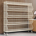 Commercial Supermarket Display Cart - 5-Tier Industrial Slanted Rolling Shelves Metal Storage Rack for Retail Store, Warehouse & Home Use, 66LBs/Tier Tool-Free Setup