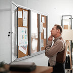 72"x36" Lockable Enclosed Bulletin Board, Outdoor Cork Weather-Resistant Aluminum Frame Notice Board, Wall Mounted Display Case Acrylic Doors for School,Office,Silver Frame w/Cork