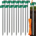 Tradesparker Tent Stakes 12-Pack 10Inch Heavy Duty Garden Stakes Canopy Anchors Double-Sided Hook Design - Includes Ropes for Camping Tents, Pop Up Canopies and Outdoor Events, Green