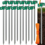 Tradesparker Tent Stakes 12-Pack 10Inch Heavy Duty Garden Stakes Canopy Anchors Double-Sided Hook Design - Includes Ropes for Camping Tents, Pop Up Canopies and Outdoor Events, Green