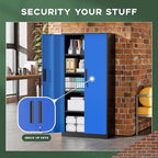 Greenvelly Metal Storage Cabinet, 72" Locking Metal Garage Storage Cabinet with Doors and 4 Adjustable Shelves, Lockable Steel Cabinet for Home Office, Garage, Shop, School (Blue 32" W x 16" D)