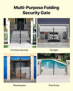 VEVOR Double Folding Security Gate, Lockable Scissor Gate with 360° Swivel Casters, Outdoor Barricade Steel Retractable Gates, for Entry Security, Garage, Warehouse & Pool, 155.12 x 86.81 in (W x H)