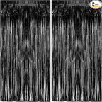 2 Pack Foil Curtain Backdrop Black Metallic Tinsel Foil Fringe Curtains Photo Booth Props for Birthday Wedding Engagement Baby Shower Bachelorette Christmas Holiday Celebration Party Decorations