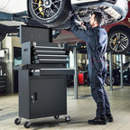 5-Drawers Black Tool Chest, 2-in-1 Mechanic Rolling Tool Box Removable Lockable Tool Storage Cabinet, Metal Tool Cart with Drawers and Wheels for Garage, Workshop