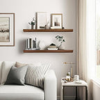 24"x6.8"x1.2" Solid Wood Floating Shelves 2-Pack - Rustic Brown Finish with Hidden Brackets, Perfect for Storage and Décor in Living Room, Kitchen, Bedroom