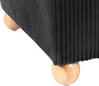 Adeco 17 Inch High Striped Flannel Black Cube Ottoman Storage, 3D Embossed Velvet Chair Foot Stools, Upholstered Vanity Stool with Hinged Lid, Solid Round Wood Legs