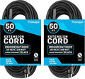 13 Amp Outdoor Extension Cord 50 ft, 2 Pack, 16/3 SJTW 50 Foot Black Extension Cord 3 Prong Multi Pack, Weatherproof ExteriorPower Cable for Outdoor Lights, Landscaping, Lawn, UL Certified