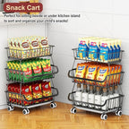 Miyawell 3-Tier Rolling Pantry Cart with Wheels, Stackable Wire Storage Floor Organizer for Kitchen Pantry Snack Shelves, Fruit Basket Stand, Vegetable Storage Rack for Food Snacks Onion Potato