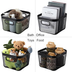 4 Pack Metal Mesh Basket with Hollow Handles Black Wire Storage Bin for Organizing Stackable Metal Fine Mesh Basket for Pantry Bathroom Kitchen Cabinets Shelves (Medium and Large)