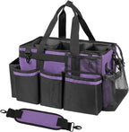 Wearable Cleaning Caddy, Cleaning Caddy Supplies Organizer with Handle & Shoulder Straps for Housekeepers, Under Sink & Car Cleaning Tool Organizers Bag with 4 Foldable Divider (Purple)