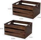 Rustic Vintage Brown Wooden Storage Crates Set, 2 Pack , 16.5 X 12 X 8.3''wood crate box，Handmade Farmhouse Decorative Crate with Handles for Books, Clothes Storage & Display