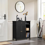 Yaheetech Bathroom Storage Cabinet, Bathroom Floor Cabinet with 2 Doors and 1 Drawer, Storage Units with 3 Open Compartments and Adjustable Shelves for Living Room, Entryway, Black