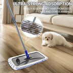 Masthome Extra Large Microfiber Mop for Floor Cleaning, 16“ Flat Mop with 5 Pad for Wet & Dry Use, Dust Mop for Hardwood Laminate Tile Ceramic, 1 Cleaning Scraper Included-Blue