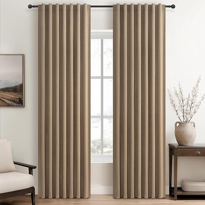 RustBrown Black Out 92 Inch Long Boho Curtains 2 Panel Set, Farmhouse Curtains for Living Room Darkening/Thermal/Noise Reduction Textured Flax Linen Drape Hook&Ring Included Chocolate 50"x92"
