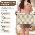 Collapsible Storage Bin - Foldable Fabric Organizer Basket with Handles for Home, Closet, Toy Room - Colorful Checkered Pattern (17x11.5x10.5 Inches) - Single Pack