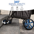 SereneLife Large Folding Utility Shopping Cart with Removable Liner – Heavy Duty, 360° Swivel Wheels, 110 lb Capacity, Portable for Groceries, Laundry, Luggage, and More (Blue)