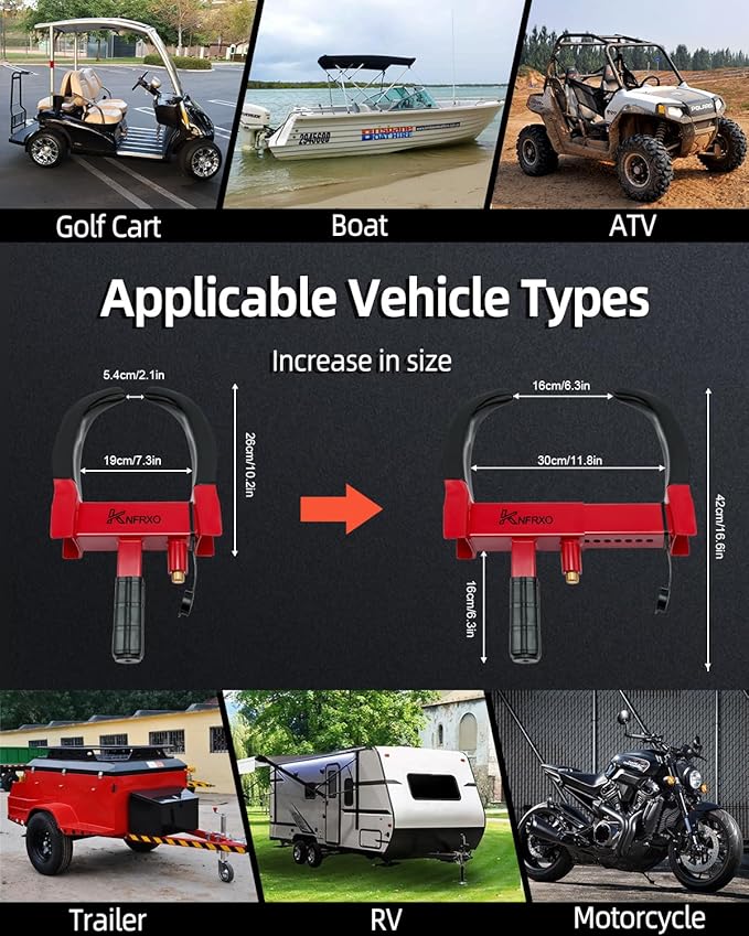 Trailer Security Adjustable Tire Lock Anti Theft Wheel Lock for Trailers, Car, SUV, Boat, Motorcycle, Golf Cart - Great Deterrent, Wheel Clamp Lock with Keys