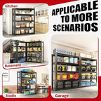72" H Garage Shelving, Metal Storage Shelves, Adjustable 5 Tier Storage Rack, Heavy Duty Shelving, Industrial Utility Shelf for Garage, Warehouse, Bedroom, Kitchen,16" D×36" W×72" H, Black
