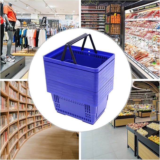 12PCS Blue Plastic Shopping Baskets with Handles, Portable Retail Baskets Grocery Basket with Handles,21L Hand Shopping Basket Set for Stores, Supermarket, Retail, Groceries Carrying