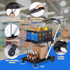 Heavy-Duty 2-Tier Folding Utility Cart with Wheels – Collapsible Shopping Trolley – Removable Storage Crate, 198 lb Capacity, Lightweight Portable Aluminum, Outdoor Garden Yard Wagon – Blue