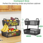 SAYZH Fruit Basket Bowls For Kitchen Counter with Banana Hangers - Detachable Metal Mesh Basket Fruit Stand with Handle - Kitchen Vegetables Bread Snacks Storage Organization, 2 Tier Black