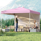 Tangkula 10x10 FT Pop up Canopy with Sidewall, Easy Setup Outdoor Tent with Wheeled Bag, 4 Sandbags, 4 Ropes, 4 Anchors, 8 Stakes, Vented Top, Portable Canopy Tent for Party Event Patio (Pink)