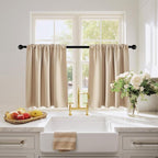 PONY DANCE Kitchen Window Curtains for Bathroom - Solid Light Block Privacy Drapes for Kitchen Cabinet Bedroom Cafe Window Decor, W 29 x L 24, Biscotti Beige,2 PCS