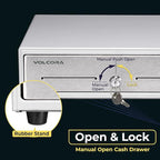 Volcora 13" Manual Push Open Cash Register Drawer for Point of Sale (POS) System - White with Stainless Steel Front Touch Panel - with 4 Bills and 5 Coin Slots, Key Lock with Removable Coin Tray