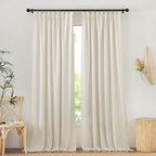 NICETOWN Natural Linen Curtains for Bedroom, Back Tab & Rod Pocket with Pleat Tab Privacy Added Curtains & Drapes with Light Filtering Window Treatments for Living Room, W52 x L95, 2 Panels