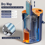 Mop and Bucket Set with Wringer, 3-Tank Flat Mop and Bucket System, Wall Mop Cleaner with Long Handle, Hands Free Mops for Floor Cleaning with 6 Microfiber Pads