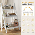 Bamboo Bookshelf 3-Tier Ladder Shelf, 39.4” Freestanding Open Bookcase Book Shelf Bathroom Storage Shelf Unit Plant Stand for Small Space, Living Room, Bedroom, Home Office, White
