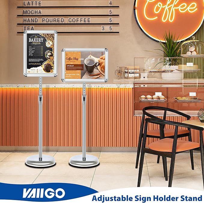 6-Packs Sign Holder Stand for Display 8.5x11 Inch - Adjustable Floor Standing Sign Holder - Pedestal Poster Stand with Vertical/Horizontal View, Indoor/Outdoor Business & Store Signage(Silver)