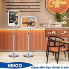 6-Packs Sign Holder Stand for Display 8.5x11 Inch - Adjustable Floor Standing Sign Holder - Pedestal Poster Stand with Vertical/Horizontal View, Indoor/Outdoor Business & Store Signage(Silver)