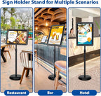 2-Pack 11x17 Inch Adjustable Sign Stand & Floor Standing Sign Holder - Pedestal Poster Stand with Vertical & Horizontal View Display for Indoor/Outdoor Business & Store Signage (Black)