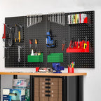 EVERHANGER Metal Pegboard Panels 24" x 12", Heavy Duty Steel Peg Boards for Garage, Pegboard Wall Organizer for Tool Storage and Organization, Black, 4 Pack