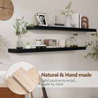 fuqing Black Floating Shelves 48 Inch, Solid Wood Wall Mounted Shelves Set of 2, Extra Long Modern Floating Shelves for Wall Decor & Storage, Shelves for Bathroom Bedroom Kitchen Living Room - Black