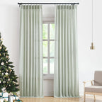 Vision Home Soft Green Pinch Pleated Semi Sheer Curtains Textured Linen Blended Light Filtering Window Curtains 102 inch for Living Room Bedroom Pinch Pleat Drapes with Hooks 2 Panels 40" Wx102 L